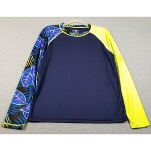Liberty Pro Rash Guard Shirt Men's Small Blue Yellow Leaf Long Sleeve Swim Beach